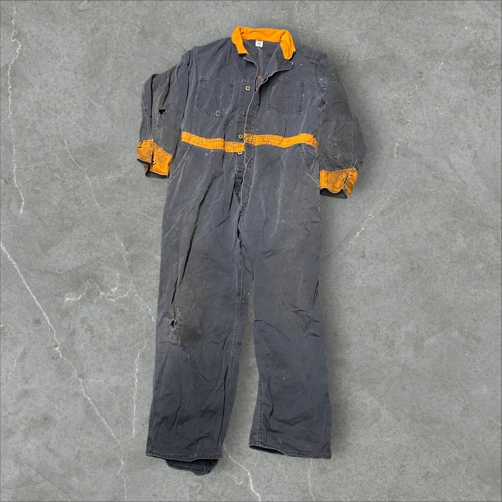 Timken Workwear Coveralls Mens 44 Grey Chainstitch Distress Vintage Jumpsuit 50s